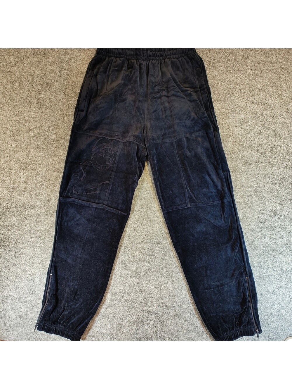Vintage Southpole Since 1991 Velour Track Pants Black Embroidered Graphic